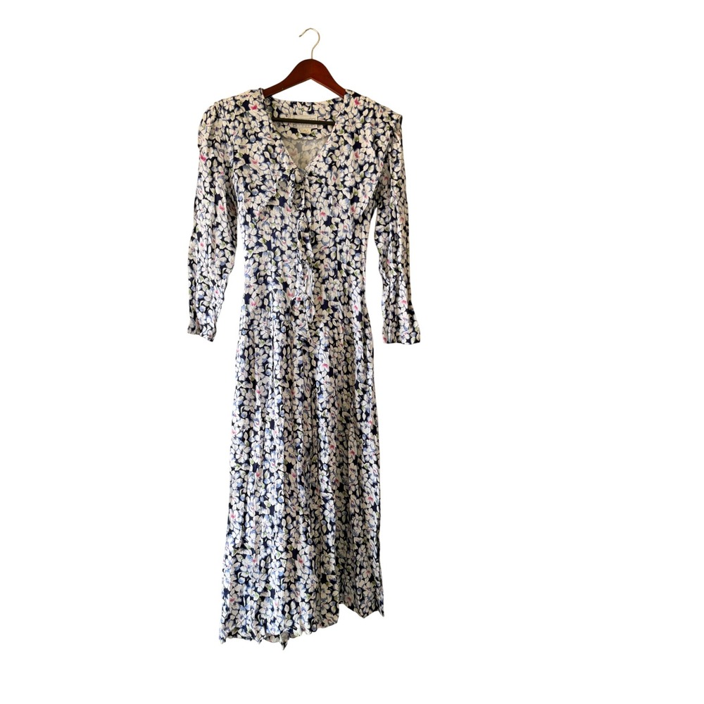 Vintage Rampage wide Collar Floral Jumpsuit Ruffle Tie Front Rayon Size Small
